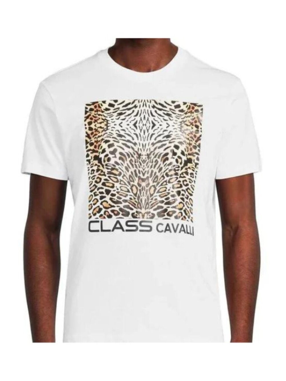 Class Roberto Cavalli NWT Men's White Leopard Graphic Tee Shirt, Size Large